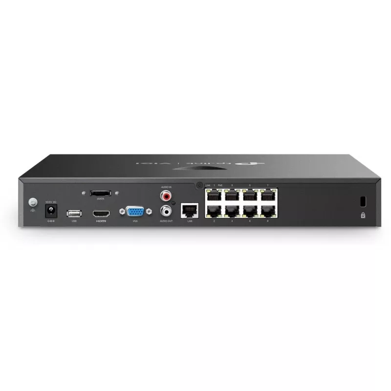 TP-Link VIGI NVR2008H-8MP-2TB gravador de vídeo em rede PoE+ de 8 canais, 3840 x 2160, HDD SATA de 2 TB (máx. 32 TB), H.265, preto