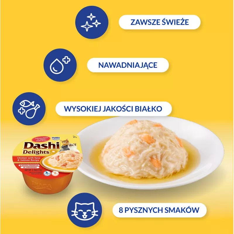 INABA Dashi Delights Caldo de Frango-Atum-Salmão - Petisco para gatos - 70g