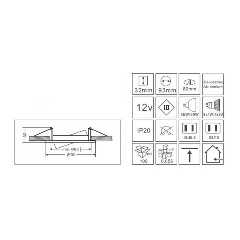 Synergy 21 LED Retrofit GU10 / GX5,3 conjunto de encastrar no teto D08-branco