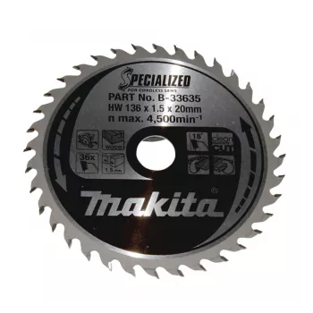 Makita B-33635 Specialized disco de serra circular para madeira, 136 mm, furo de 20 mm, 36 dentes