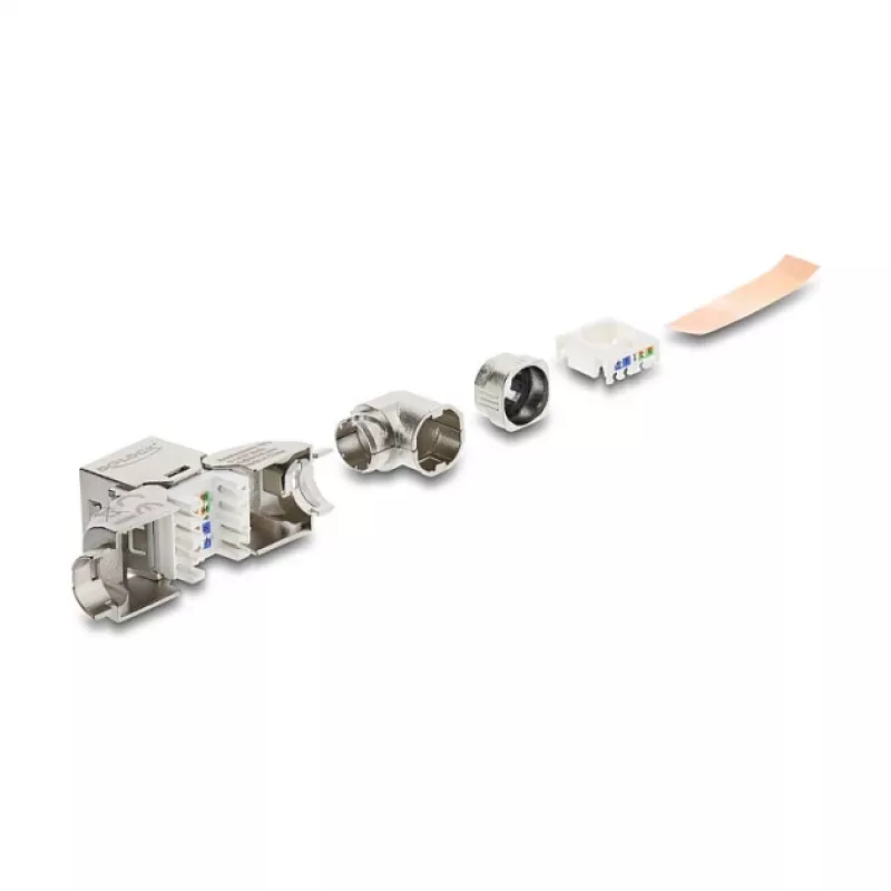 Módulo Keystone DeLOCK conector fêmea RJ45 para LSA Cat.6A bloqueio metálico sem ferramentas 90° angular blindado