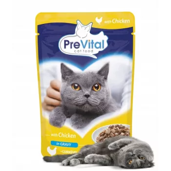 Alimento húmido para gatos PREVITAL frango em geleia – saqueta de 100 g, gatos adultos, proteína 9%, gordura 5%, humidade 82%