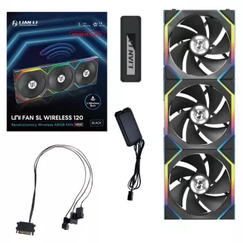 Ventoinha para caixa Lian Li UNI FAN SL-INF Wireless 120mm Reverse Blade ARGB, pack de 3, preto