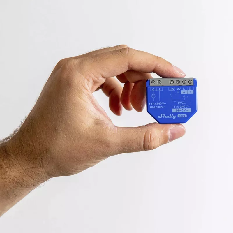 Shelly 1 Gen4 relé inteligente de 1 canal, 16 A, Wi-Fi 2,4 GHz, Bluetooth 5.0, Zigbee, Matter, 110–240 V AC, de encastrar, em plástico, 42×16×37 mm, azul