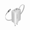 Carregador CANYON OnCharge 65RC com cabo USB-C integrado 65W, 1x PD, 1x QC, ficha EU, branco