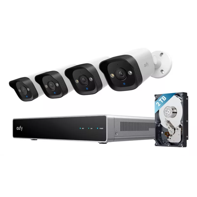 NVR Gravador de segurança Eufy E40 — Entrada 4K de 8 canais, 2 TB HDD (expansível até 16 TB), Preto/Cinzento/Branco