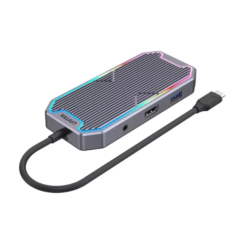 Unitek uHUB S7+ D1029A hub USB-C, USB 3.2 Gen 2 10 Gbps, HDMI 2.0, Gigabit RJ45, áudio de 3,5 mm, 100 W, cinzento