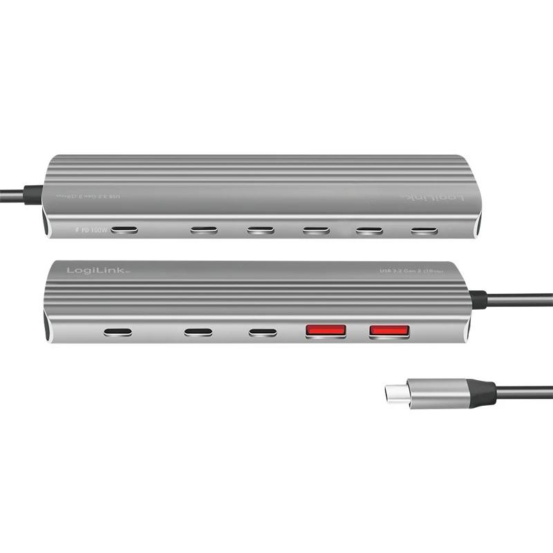 Hub LogiLink USB 3.2 Gen2 4+1 portas 2x USB-A 2x USB-C PD 100W alumínio