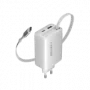 Carregador CANYON OnCharge 65RC com cabo USB-C integrado 65W, 1x PD, 1x QC, ficha EU, branco