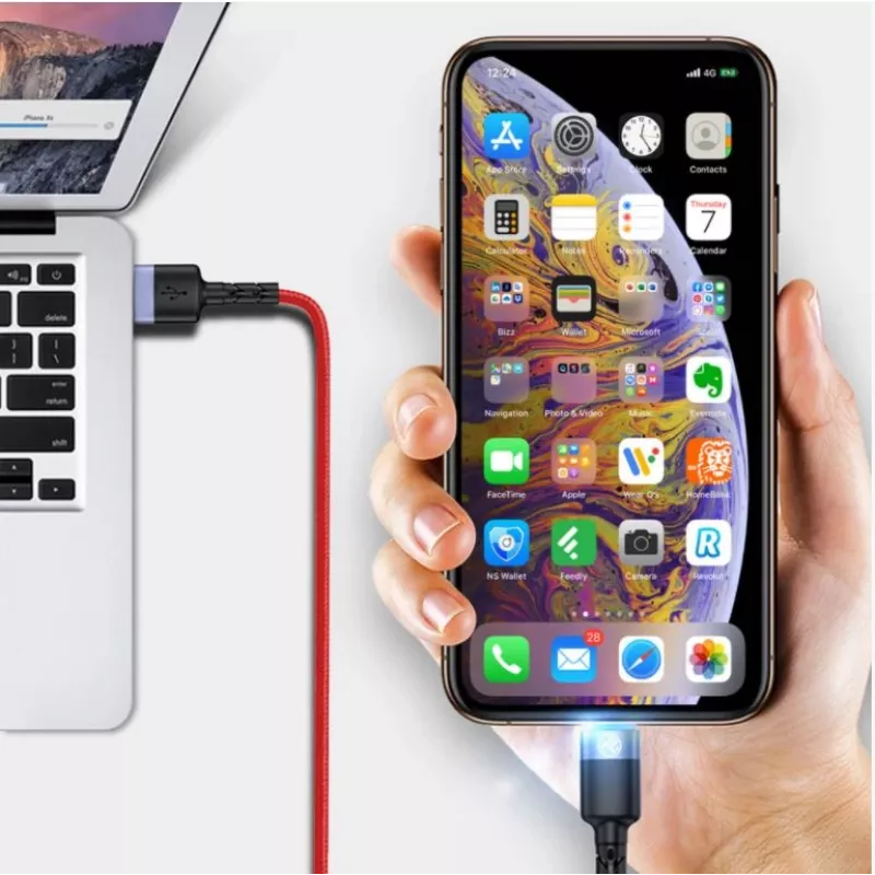 Cabo de dados USB para Lightning Tellur, 3A, 1,2 m, indicador LED, vermelho