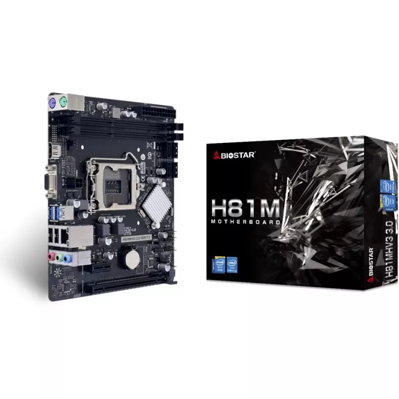 Motherboard BIOSTAR H81MHV3 3.0 — Micro ATX, LGA 1150, Intel H81, 2x DDR3 DIMM (máx. 16 GB), SATA II/III, Gigabit LAN, HDMI, VGA