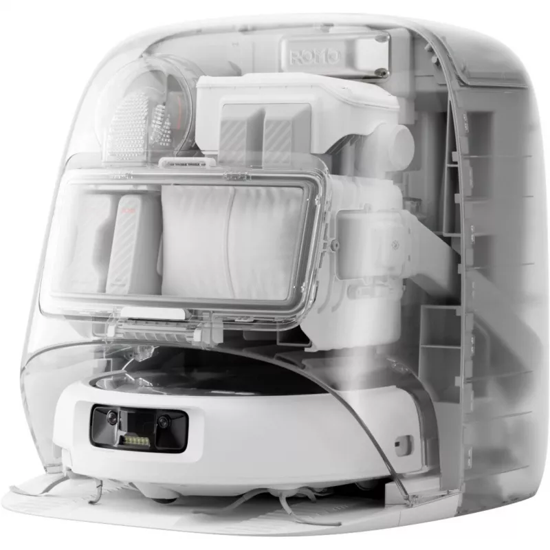 Robô aspirador com função de lavagem DJI ROMO P (versão com depósito de água) — cinzento/branco, 0,26 l de pó, 4 l de água limpa / 3,2 l de água suja, bateria de 5000 mAh