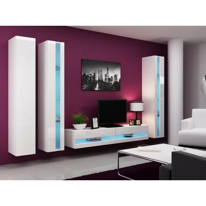 Suporte de TV cama meble VIGO NEW 30/180/40, tampo branco brilhante, aglomerado, 1800×400×300 mm