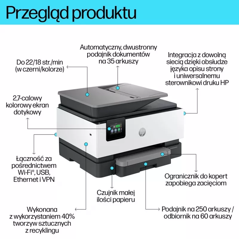 HP OfficeJet Pro 9120b Impressora multifunções a cores sem fios, Impressão frente e verso; Copiadora, Digitalizador