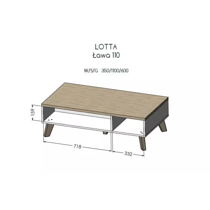 Mesa de centro Cama LOTTA 110 carvalho wotan/preto mate