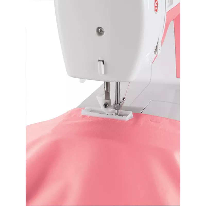 Singer Simple 3210 máquina de costura automática, eletromecânica, 10 pontos, casa de botão em 4 passos, braço livre, 85 W, branca/rosa