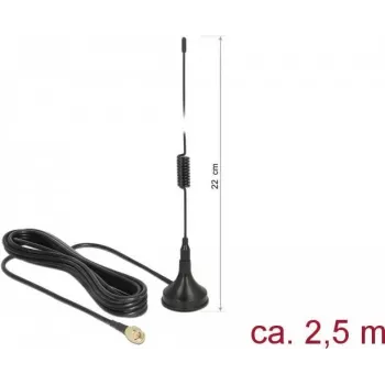 Delock 89613 antena exterior GSM/UMTS/LTE, ficha SMA, 2 dBi, omnidirecional, cabo de 2,5 m, preto