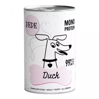 Comida húmida para cães PAKA ZWIERZAKA Pepe Pato 400 g — cães adultos, sabor a pato, lata, sem glúten/sem soja/sem açúcar