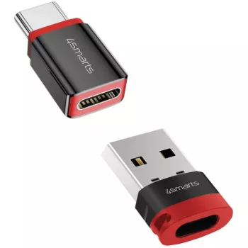 Adaptador de interface 4smarts 541615 – USB Type-A (host) para USB Type-C (saída), preto, ficha macho para conector fêmea, pack de 2