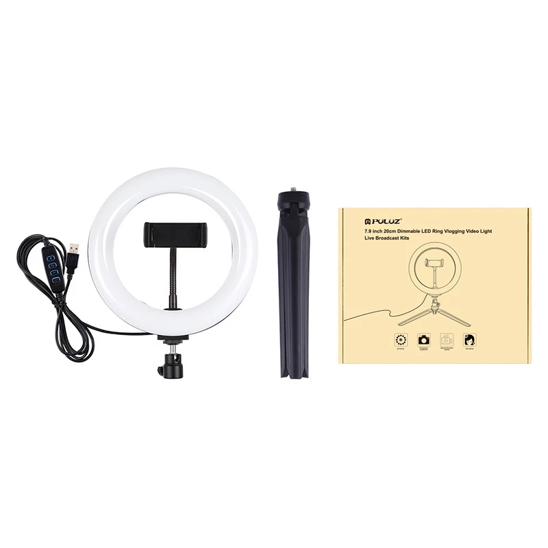 Suporte de tripé Puluz com anel LED de 20 cm Vlogging PKT3073B