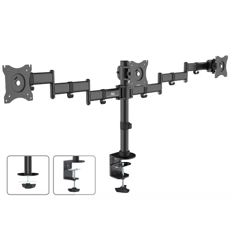 Suporte de mesa para monitor MACLEAN MC-691 para 3 monitores – ajustável em altura e inclinável