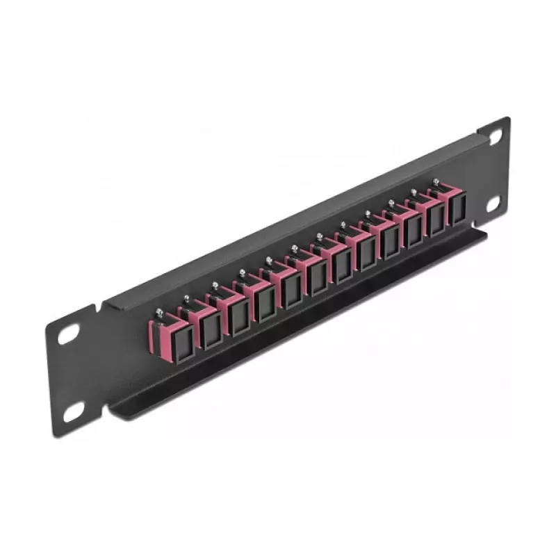 Patch panel de fibra ótica DeLOCK 10 polegadas 12 portas SC simplex violeta 1U preto