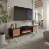 Móvel de TV Cama Meble Volare 200 x 39 x 49 cm preto/nogueira com lareira