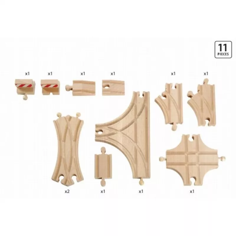 Conjunto de carris de comboio BRIO 33307 – 11 peças de madeira para expansão