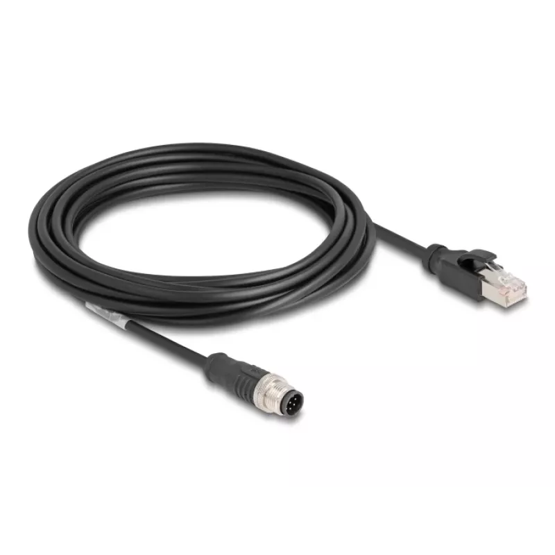 Cabo de rede DeLOCK M12 cabo codificado A 8 pinos macho para RJ45 macho Cat5e 5 m preto