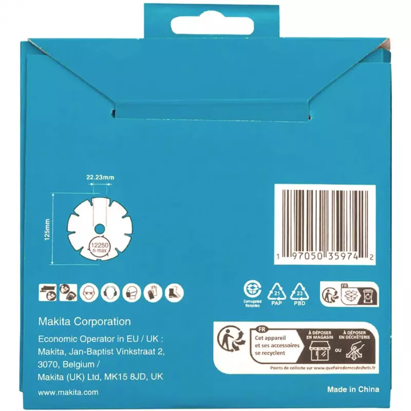 Disco de corte de diamante Makita D-80086 125 mm de diâmetro, 22,23 mm de furo