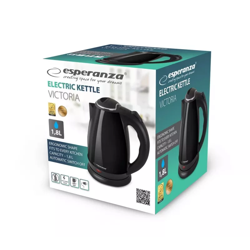 Esperanza EKK113K Victoria chaleira elétrica, 1,8 l, preta