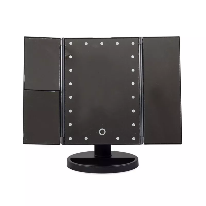 Extralink Espelho de maquilhagem, ampliador, preto, dobrável, com iluminação de fundo, com base