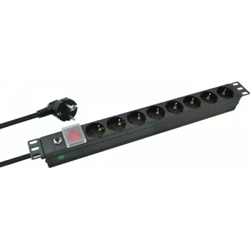 helos Régua de tomadas PROFESSIONAL de 19 polegadas, 8 tomadas, com interruptor, 2,0 m, preto