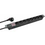 Extensão elétrica helos 19 polegadas PROFESSIONAL, 8 tomadas, com interruptor, 2,0 m, preto