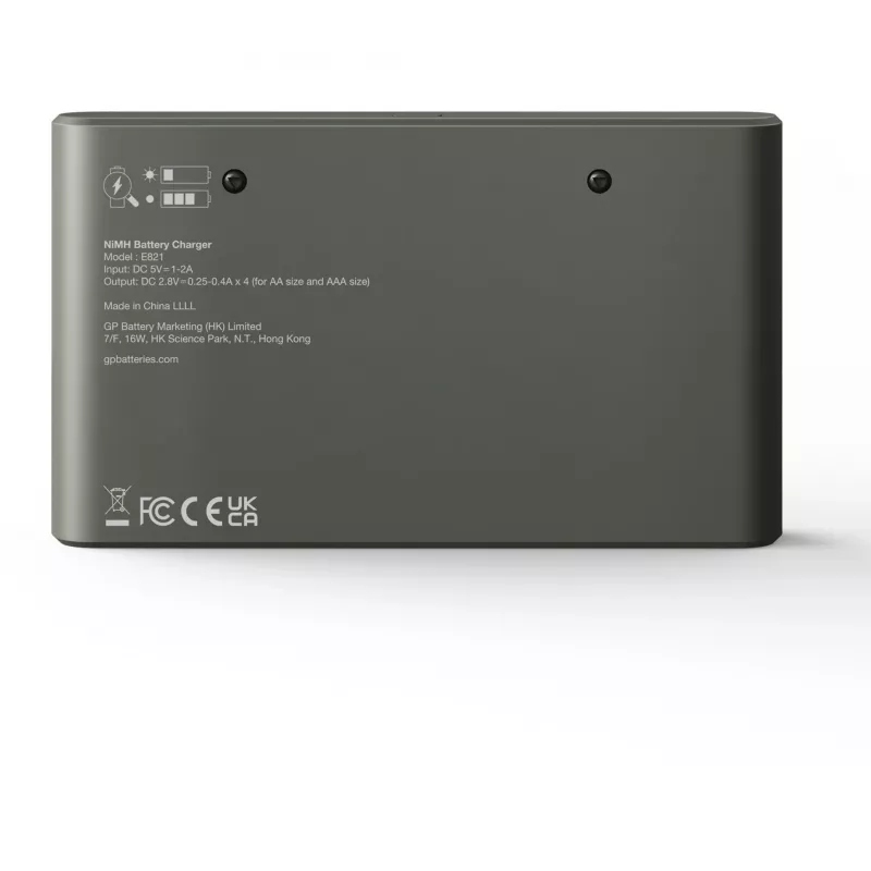 Carregador de bateria GP E821 para baterias NiMH AA e AAA, modelo E821