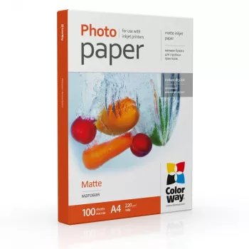 ColorWay PM220100A4 papel fotográfico mate, A4 (210×297 mm), 220 g/m², 100 folhas, branco