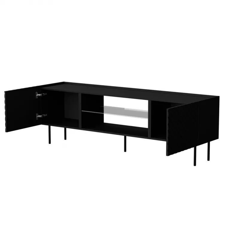Móvel de TV cama meble LUCCA 180x40x59 cm, tampo em aglomerado preto, moldura preta
