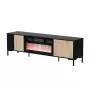 Móvel de TV cama meble MERCI com lareira, 180 x 40 x 53,5 cm, tampo preto, moldura em carvalho artesanal