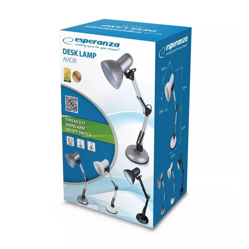 Candeeiro de mesa ESPERANZA AVIOR E27 12W LED, preto, altura ajustável, braço flexível, casquilho E27