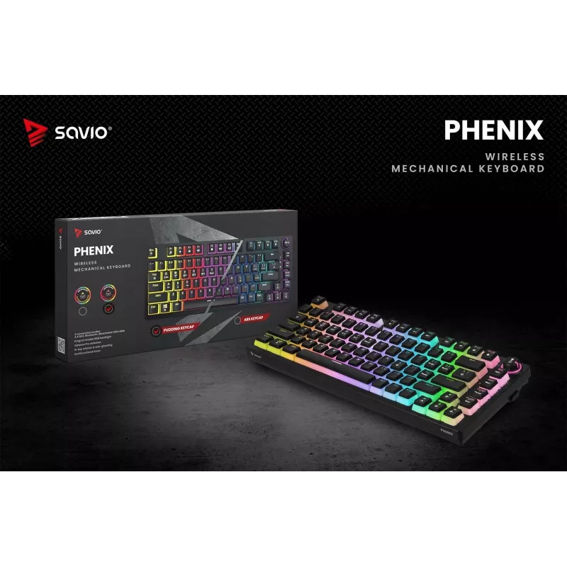 Teclado gaming Savio SAVGK-PHENIX RED PUDDING mecânico RGB Wireless