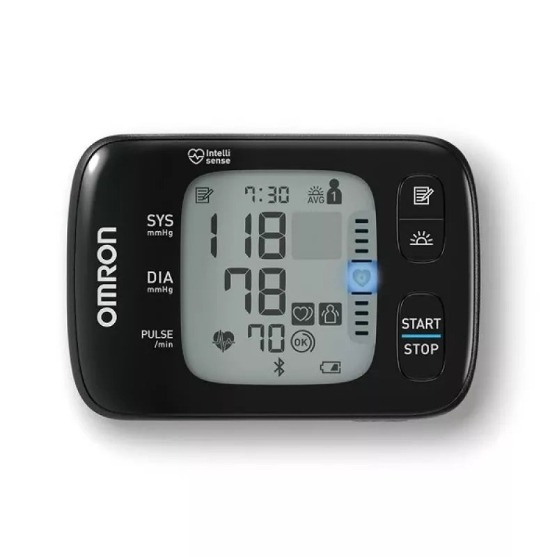 Medidor de tensão arterial de pulso Omron RS7 Intelli IT automático 2 utilizadores
