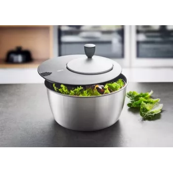 Centrífuga de salada GEFU Rotare aço inoxidável, acionamento por manivela, 3 L, caixa em aço inoxidável, redonda