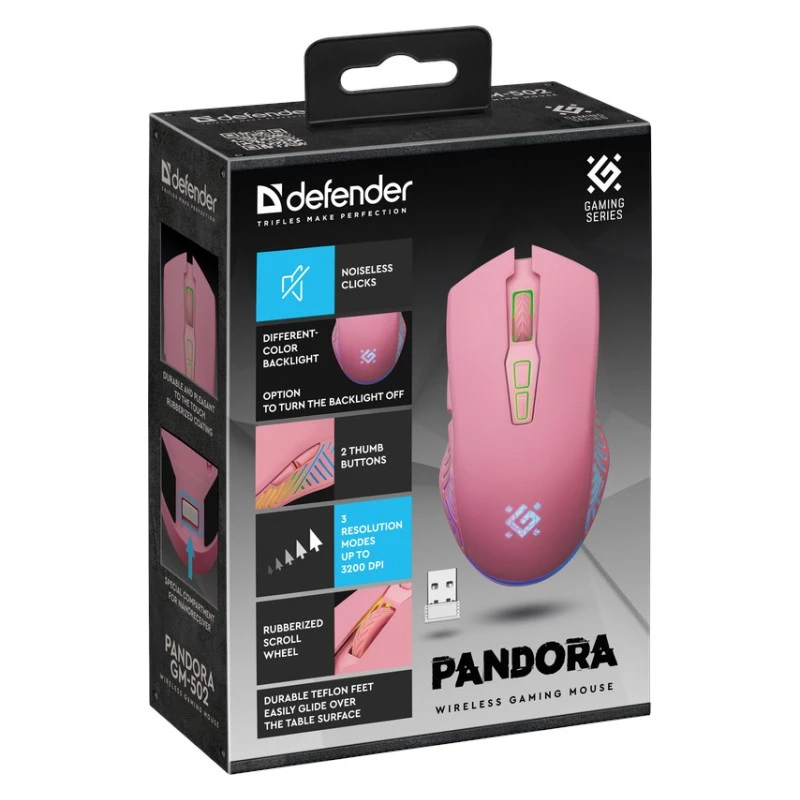 Rato gaming sem fios DEFENDER P ANDORA PINK interface