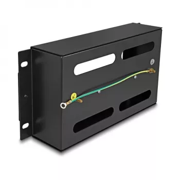 Delock 67320 Régua de disjuntores de 10" com cobertura e calha DIN, 3U, metal, preto