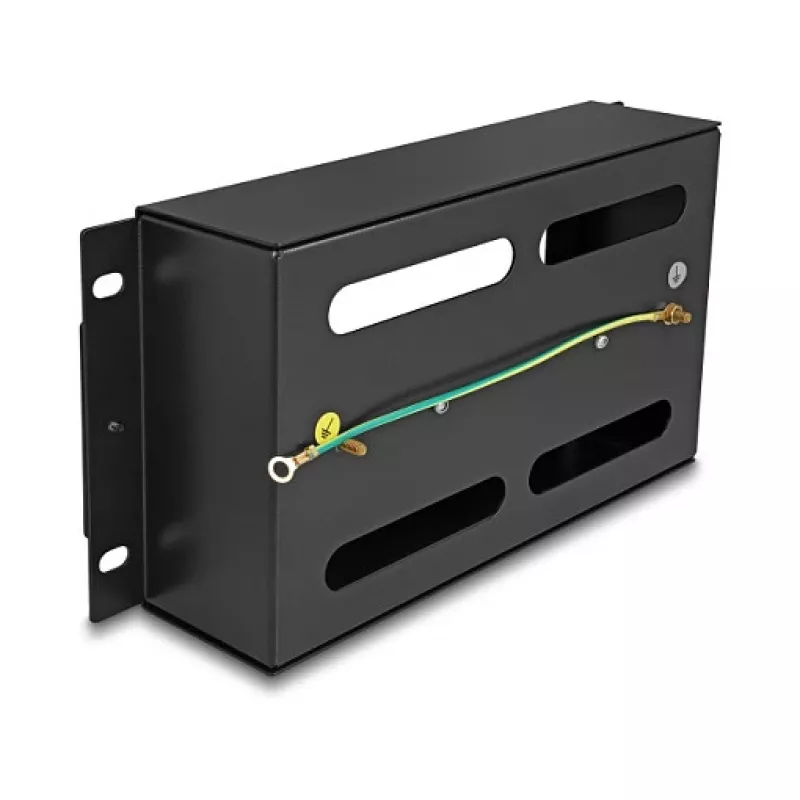 Delock 67320 Régua de disjuntores de 10" com cobertura e calha DIN, 3U, metal, preto