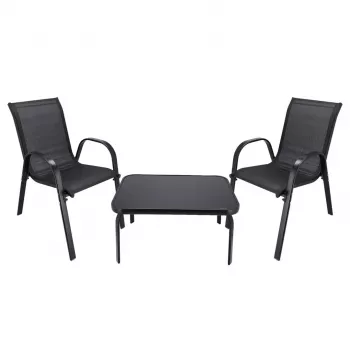Conjunto de jardim Extralink Black Forest, têxtil duas cadeiras + mesa preta