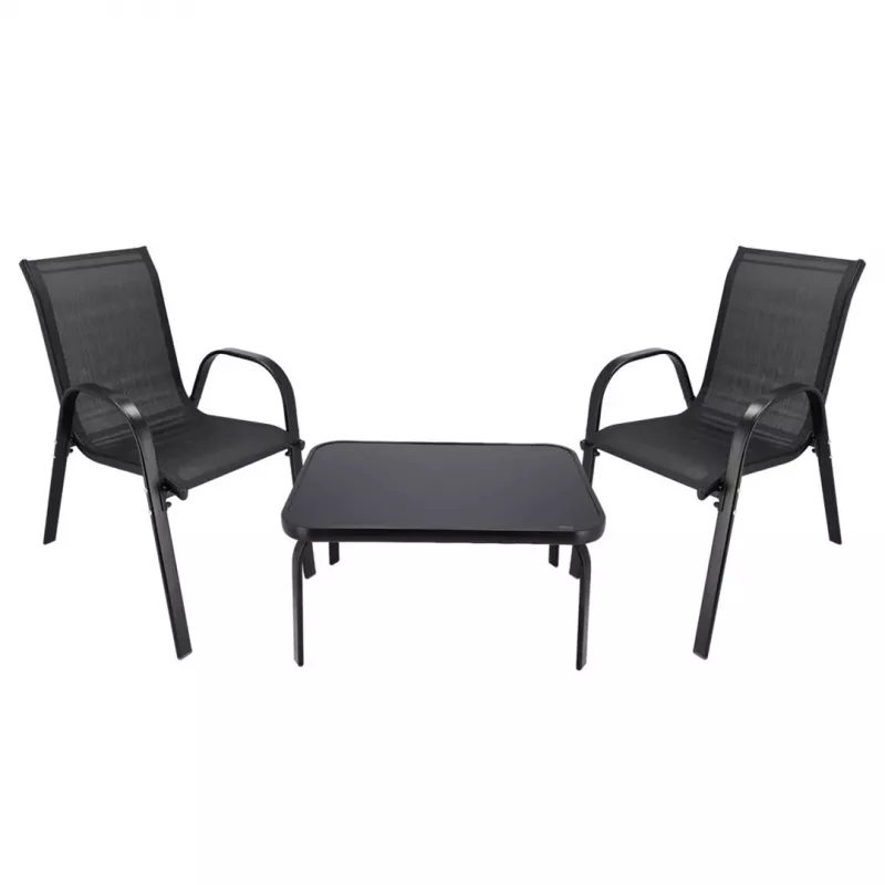 Conjunto de jardim Extralink Black Forest, têxtil duas cadeiras + mesa preta