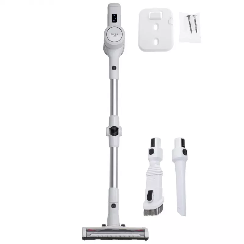 Aspirador de bateria Adler AD 7060 — 350 W, bateria 22 V, até 35 min. de autonomia, 16000 Pa de potência de aspiração, sem saco, branco