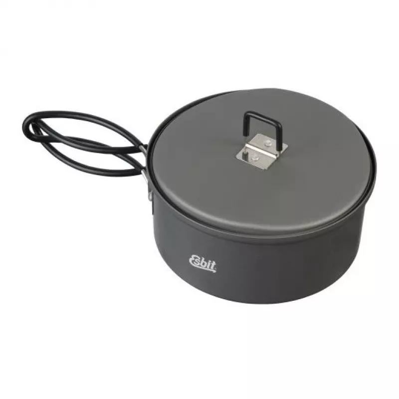 Conjunto de cozinha de campismo ESBIT PT1100HA – panela de alumínio 1,1 L, Ø14,8 cm, 227 g, preto
