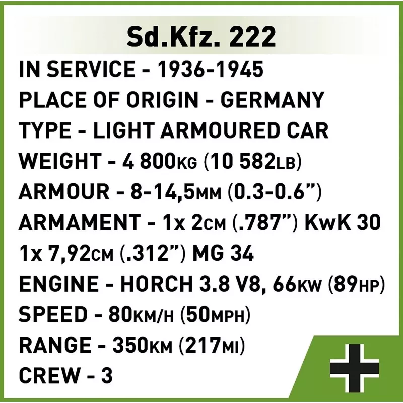 Cobi Blocks Sd.Kfz 222 kit de montagem COBI-2657 — 502 peças de construção